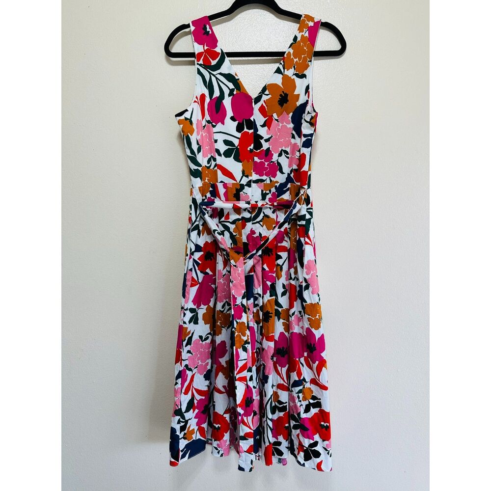Donna Morgan Shanti Dress Pleated Midi Skirt Pockets SZ 8 Lined Bodice Colorful - Picture 5 of 6